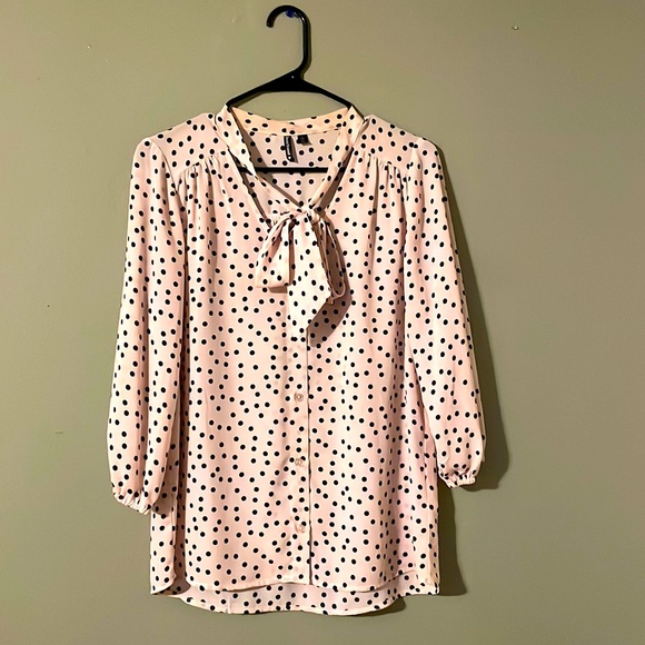 Heart Soul Tops - Bow Tie Neck Polka Dot Blouse